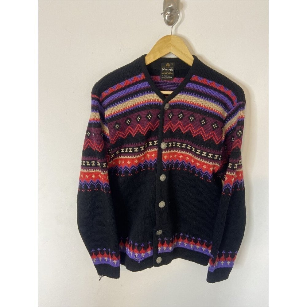 Vintage Norvyk by Ren-Dale Men M Wool Ski Nordic Cardigan Sweater Fair‎ Isle